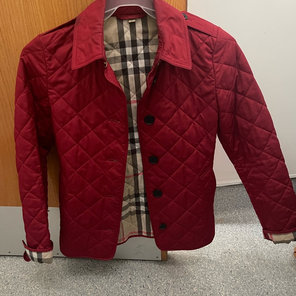 Red Burberry quilted coat!